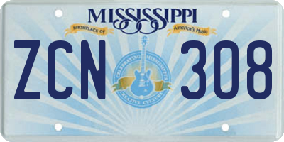 MS license plate ZCN308
