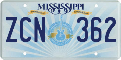 MS license plate ZCN362