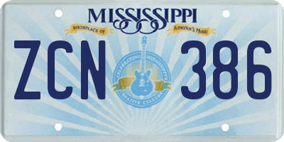 MS license plate ZCN386