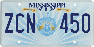 MS license plate ZCN450