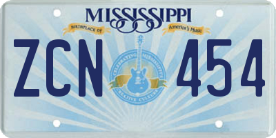 MS license plate ZCN454