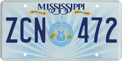 MS license plate ZCN472