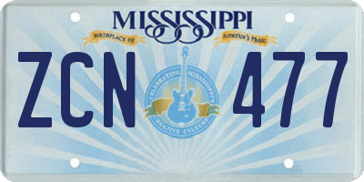 MS license plate ZCN477