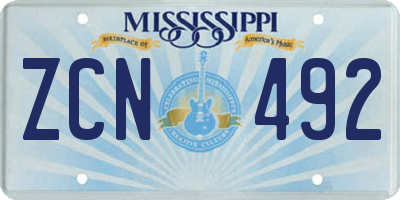 MS license plate ZCN492