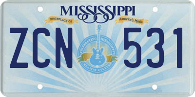 MS license plate ZCN531