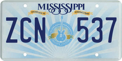 MS license plate ZCN537