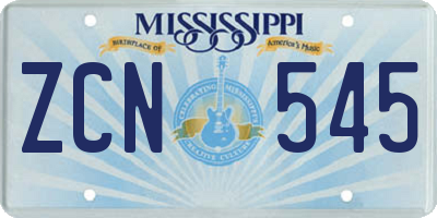 MS license plate ZCN545