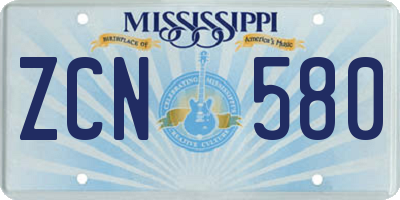 MS license plate ZCN580