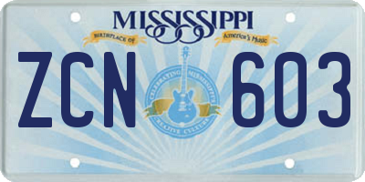 MS license plate ZCN603