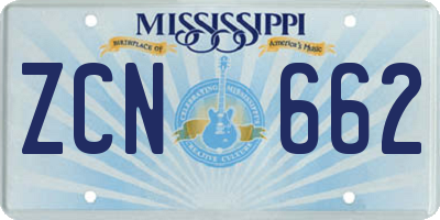 MS license plate ZCN662
