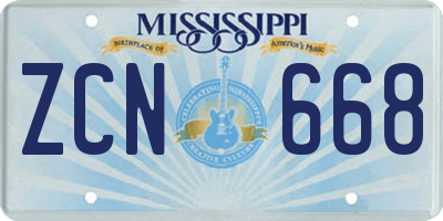MS license plate ZCN668