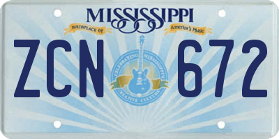 MS license plate ZCN672