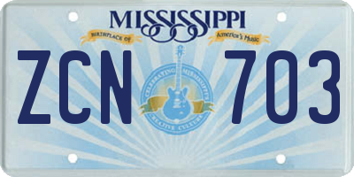 MS license plate ZCN703