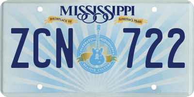 MS license plate ZCN722