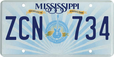 MS license plate ZCN734