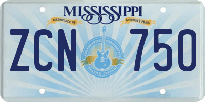 MS license plate ZCN750