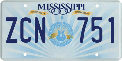 MS license plate ZCN751