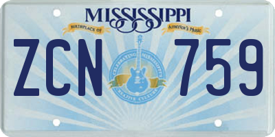 MS license plate ZCN759