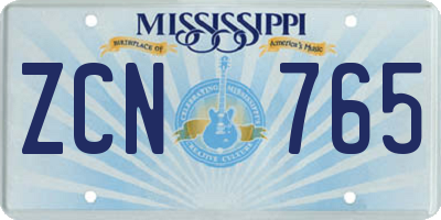 MS license plate ZCN765