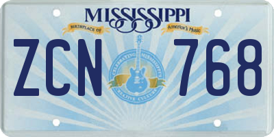 MS license plate ZCN768