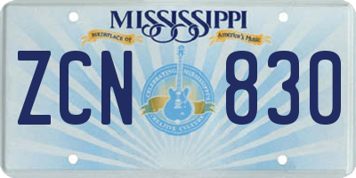 MS license plate ZCN830