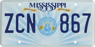 MS license plate ZCN867