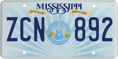 MS license plate ZCN892