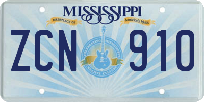 MS license plate ZCN910