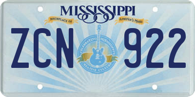 MS license plate ZCN922