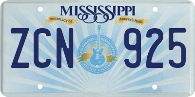 MS license plate ZCN925