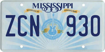 MS license plate ZCN930