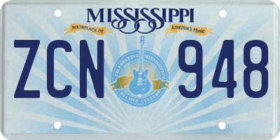 MS license plate ZCN948