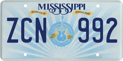 MS license plate ZCN992