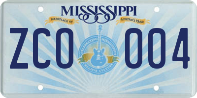 MS license plate ZCO004