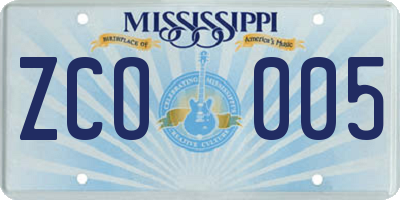 MS license plate ZCO005
