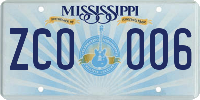 MS license plate ZCO006