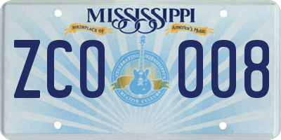 MS license plate ZCO008