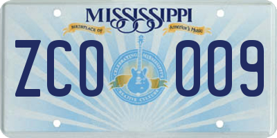 MS license plate ZCO009