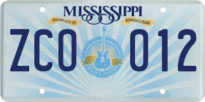 MS license plate ZCO012