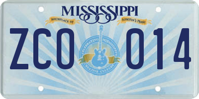 MS license plate ZCO014