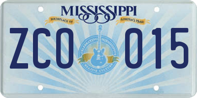 MS license plate ZCO015
