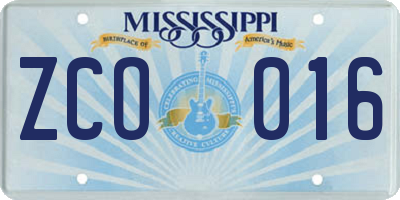 MS license plate ZCO016