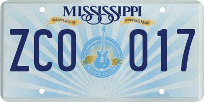 MS license plate ZCO017