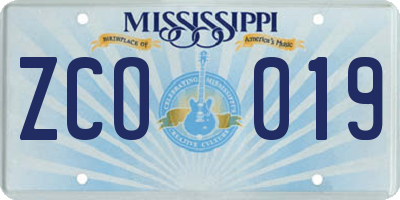MS license plate ZCO019