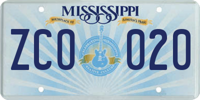 MS license plate ZCO020