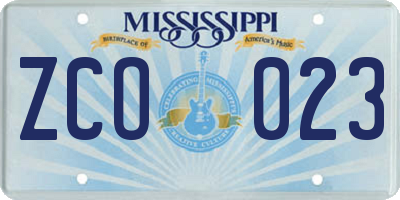 MS license plate ZCO023
