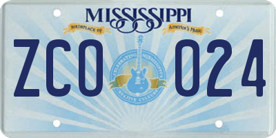 MS license plate ZCO024