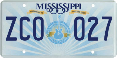 MS license plate ZCO027