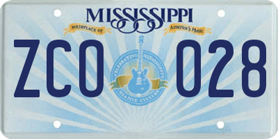 MS license plate ZCO028