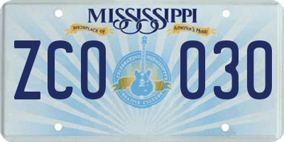 MS license plate ZCO030
